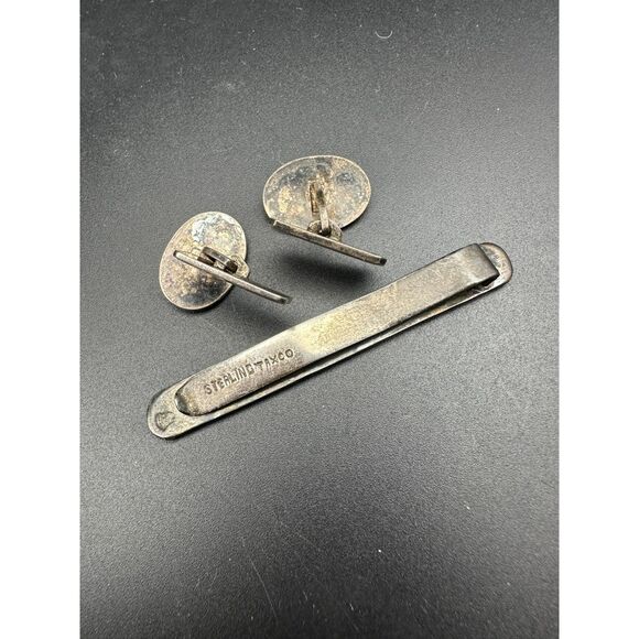 Vintage Mod Cufflinks and Tie Bar - Sterling Silver - 1960s - Picture 4 of 7